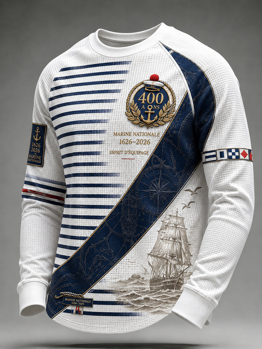 T-shirt à manches longues French Navy Waffle Homme