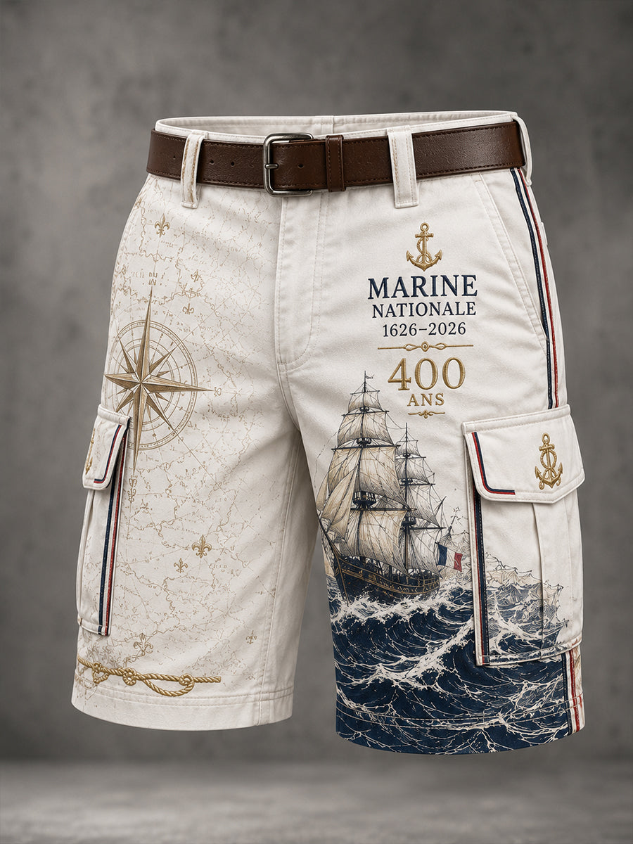 Short décontracté pour homme à imprimé marine française
