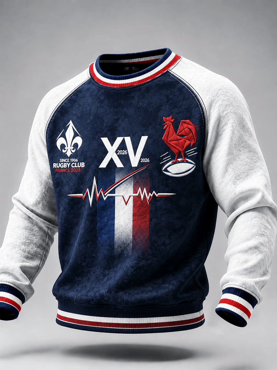 Sweat-shirt décontracté à imprimé coq de rugby français pour hommes