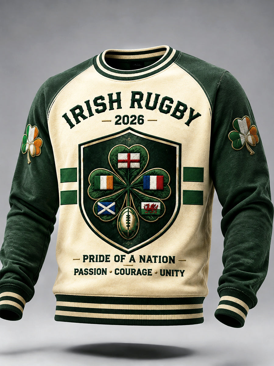 Men’s Irish Autumn Rugby Patchwork Print Casual Sweatshirt
