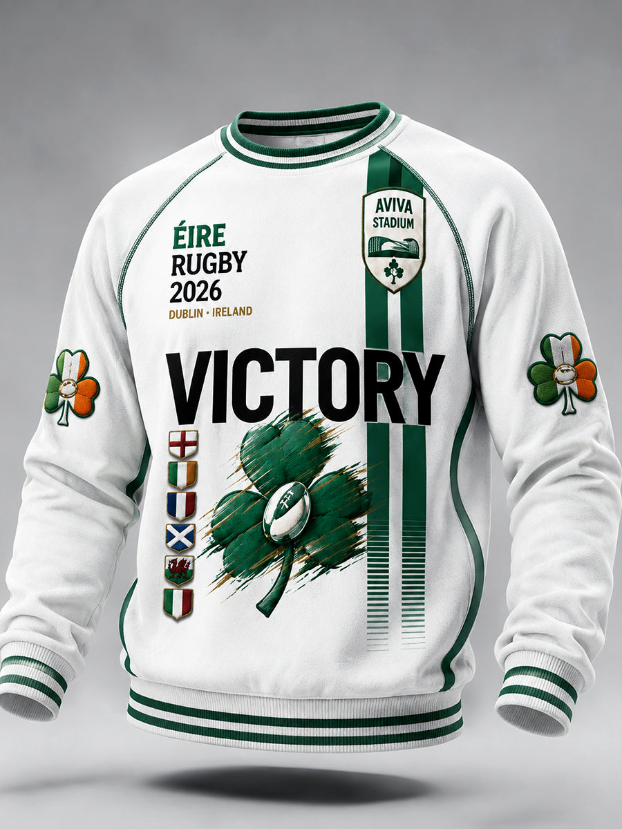 Men’s White Irish Autumn Rugby Print Casual Sweatshirt