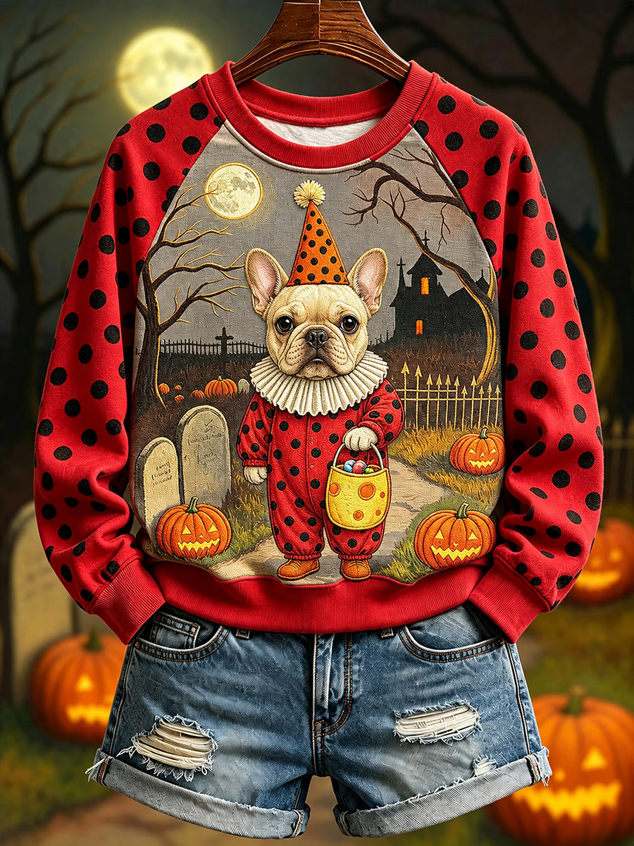 Bouledogue français des femmes en costume de clown pour Halloween Sweat-shirt à manches raglan