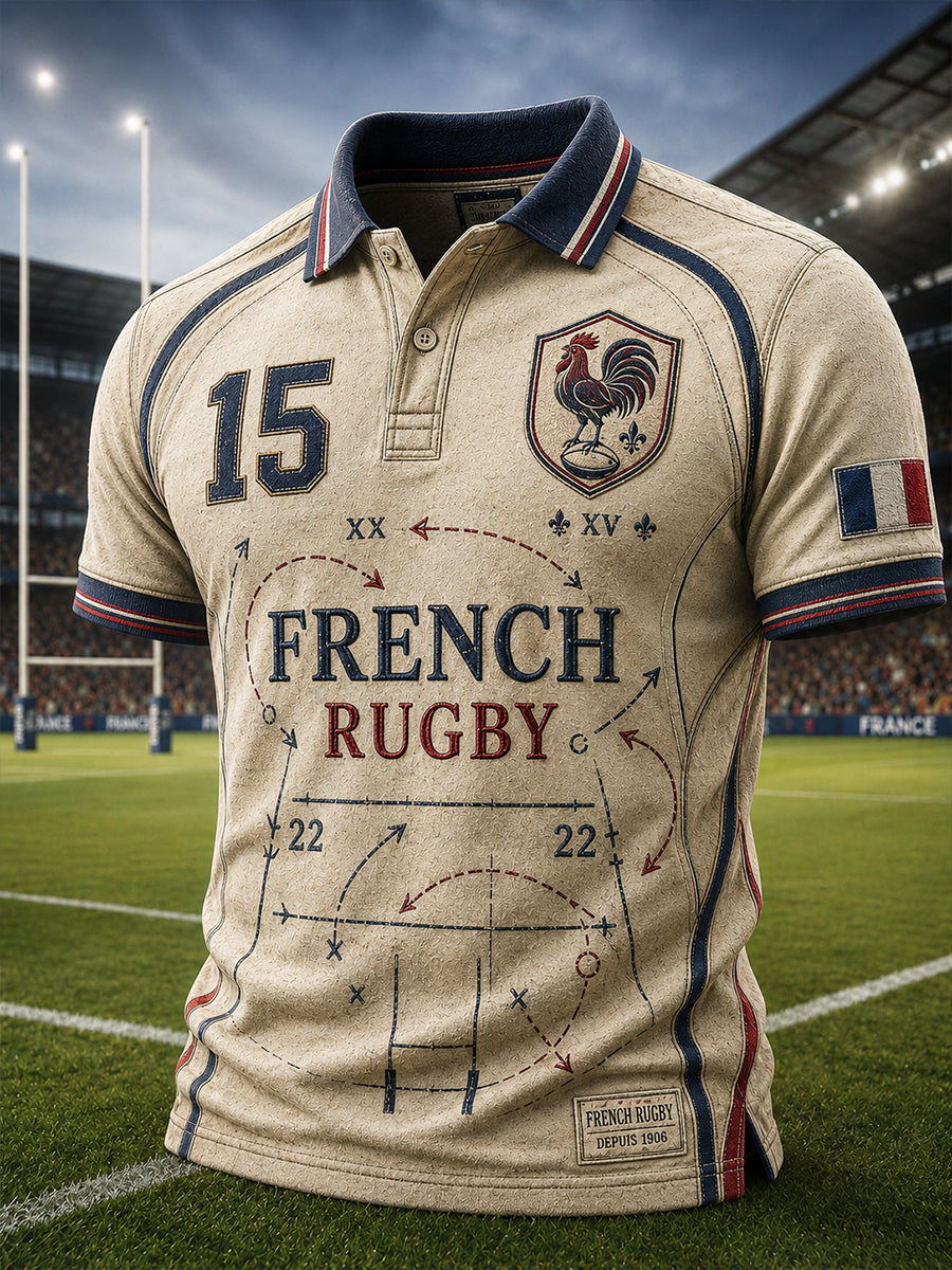 Chemise française à manches courtes pour homme, rugby