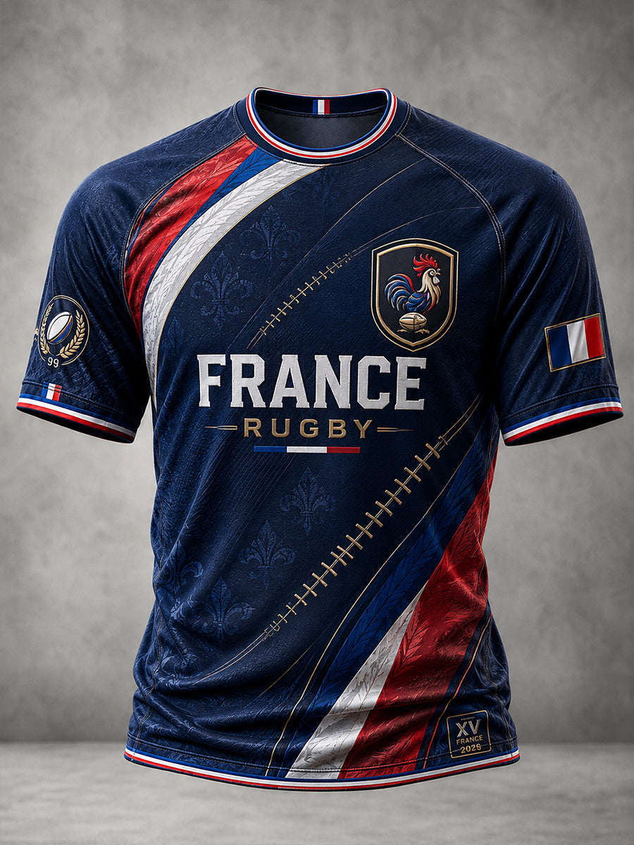 Chemise française à manches courtes pour homme, rugby