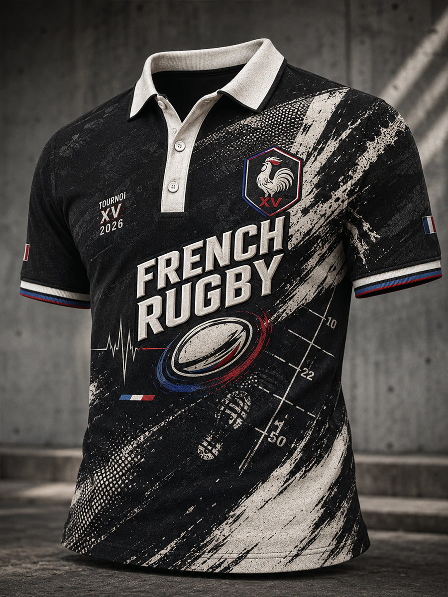 Chemise française à manches courtes pour homme, rugby