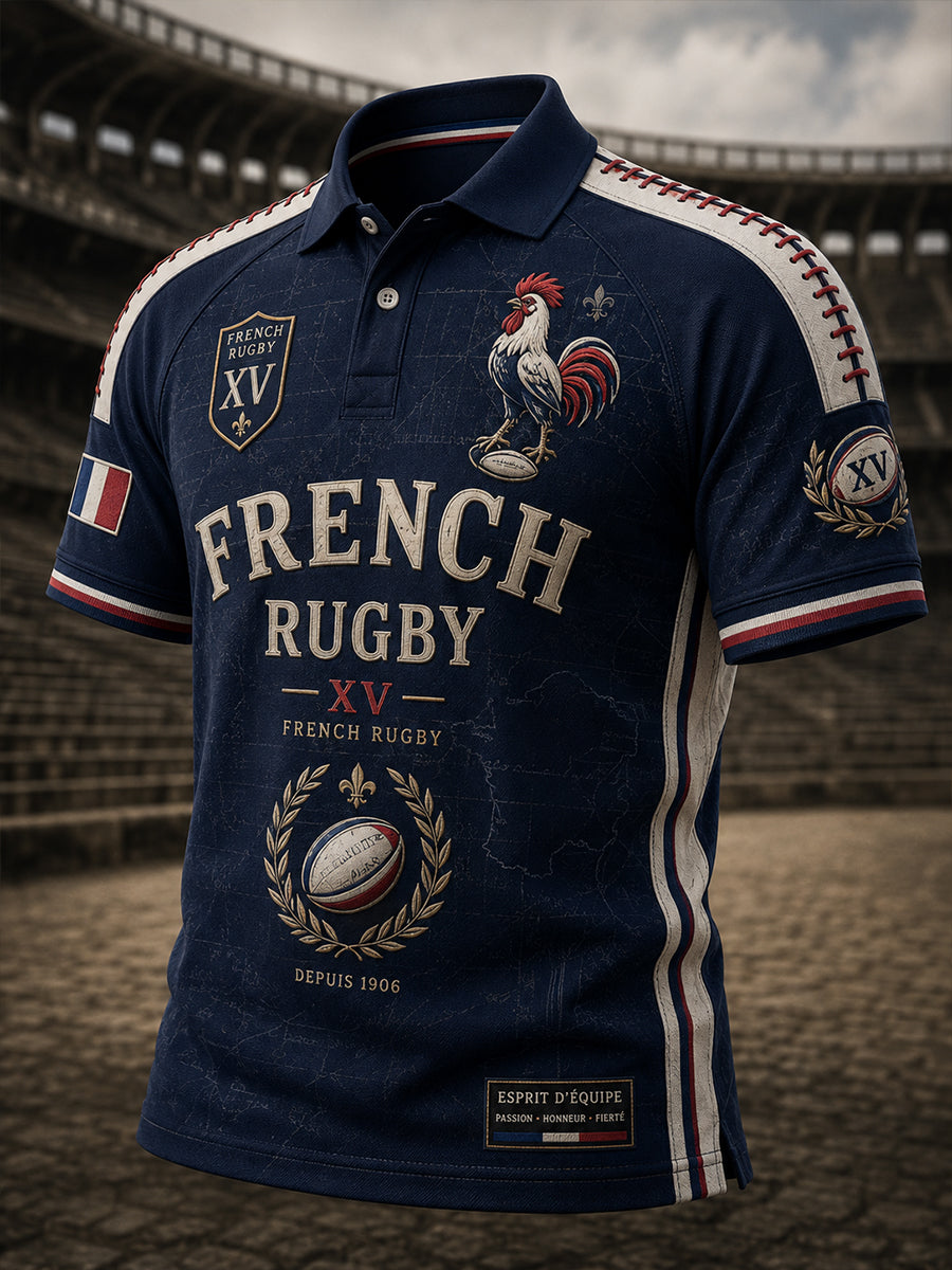 Chemise française à manches courtes pour homme, rugby