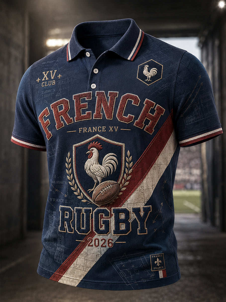 Chemise française à manches courtes pour homme, rugby