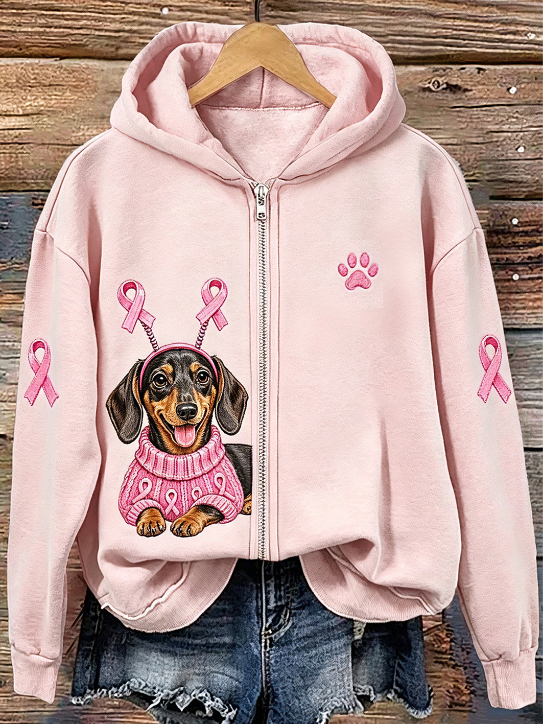 Motif de chien mignon imprimé décontracté Sweat à capuche zippé pour femmes