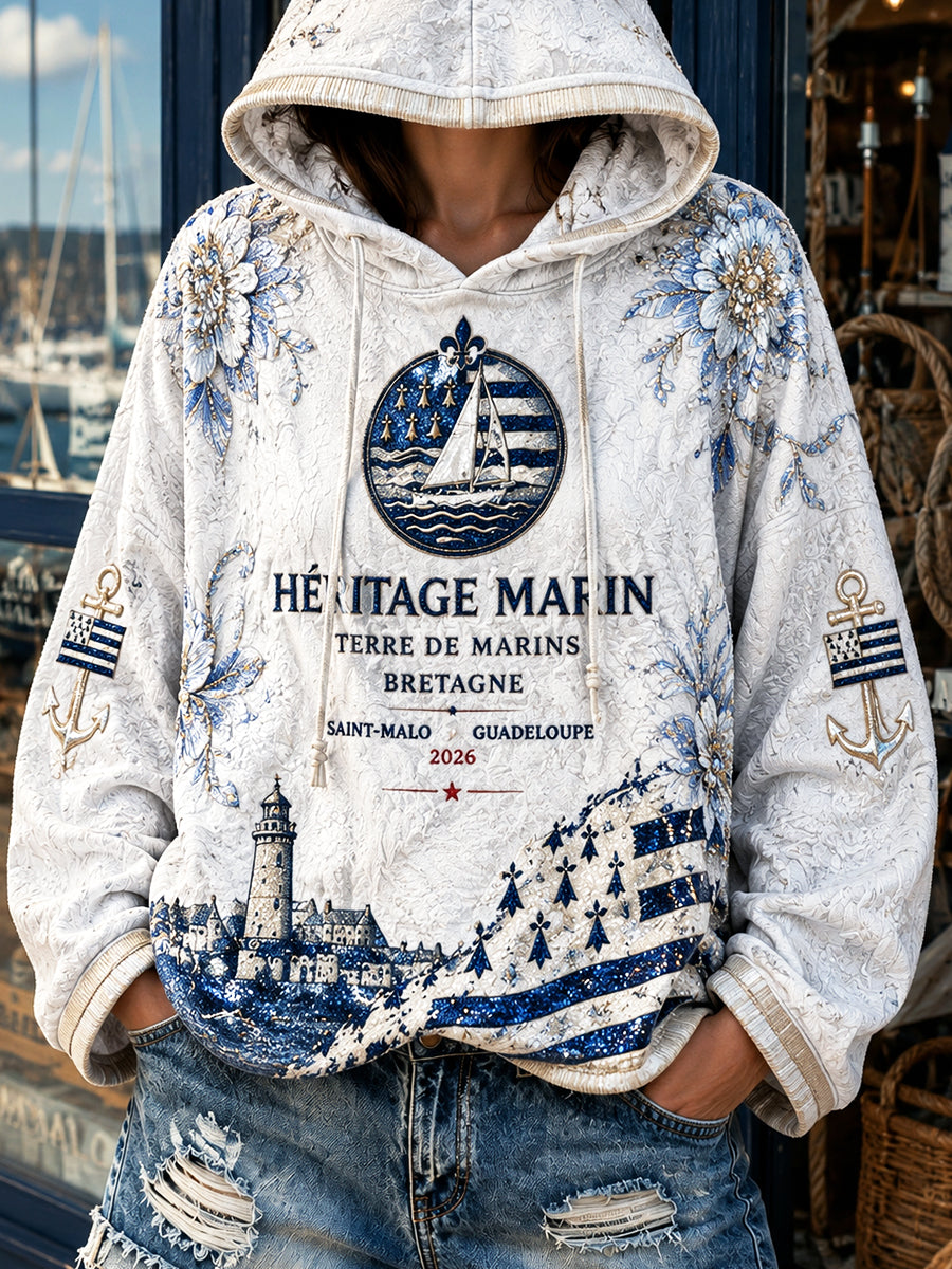 Femme Blanc Français Rhum Route Sailing Race Imprimer Casual Sweat à capuche