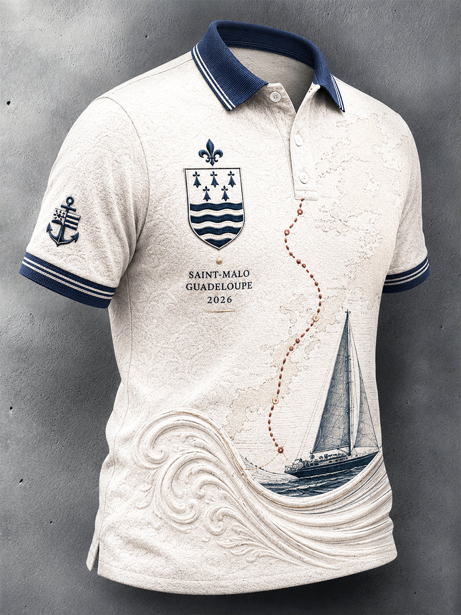 Polo Décontracté Homme Blanc Route Du Rhum Français Sailing Race Print