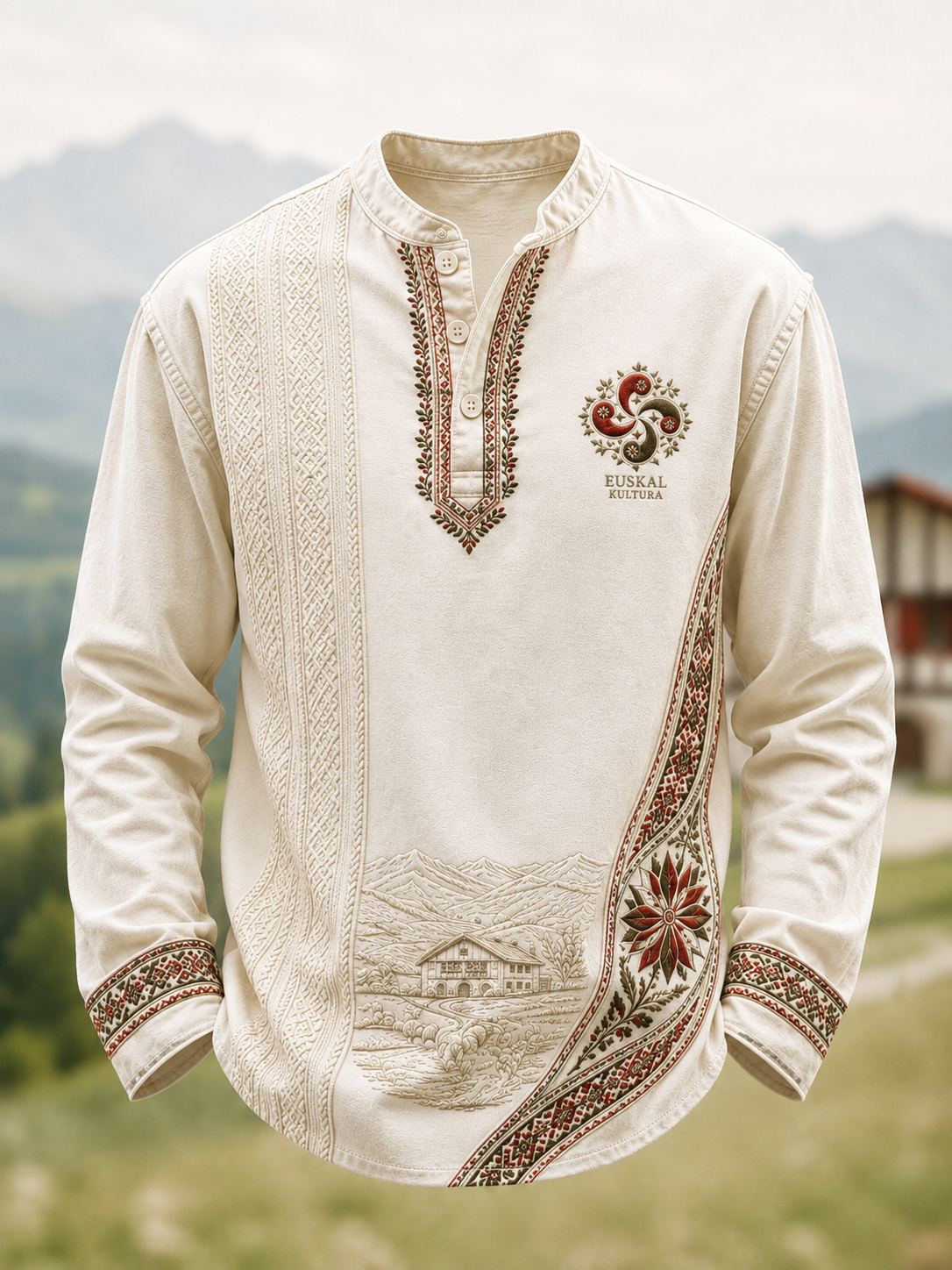 T-shirt décontracté à boutons pour homme, motif basque artistique