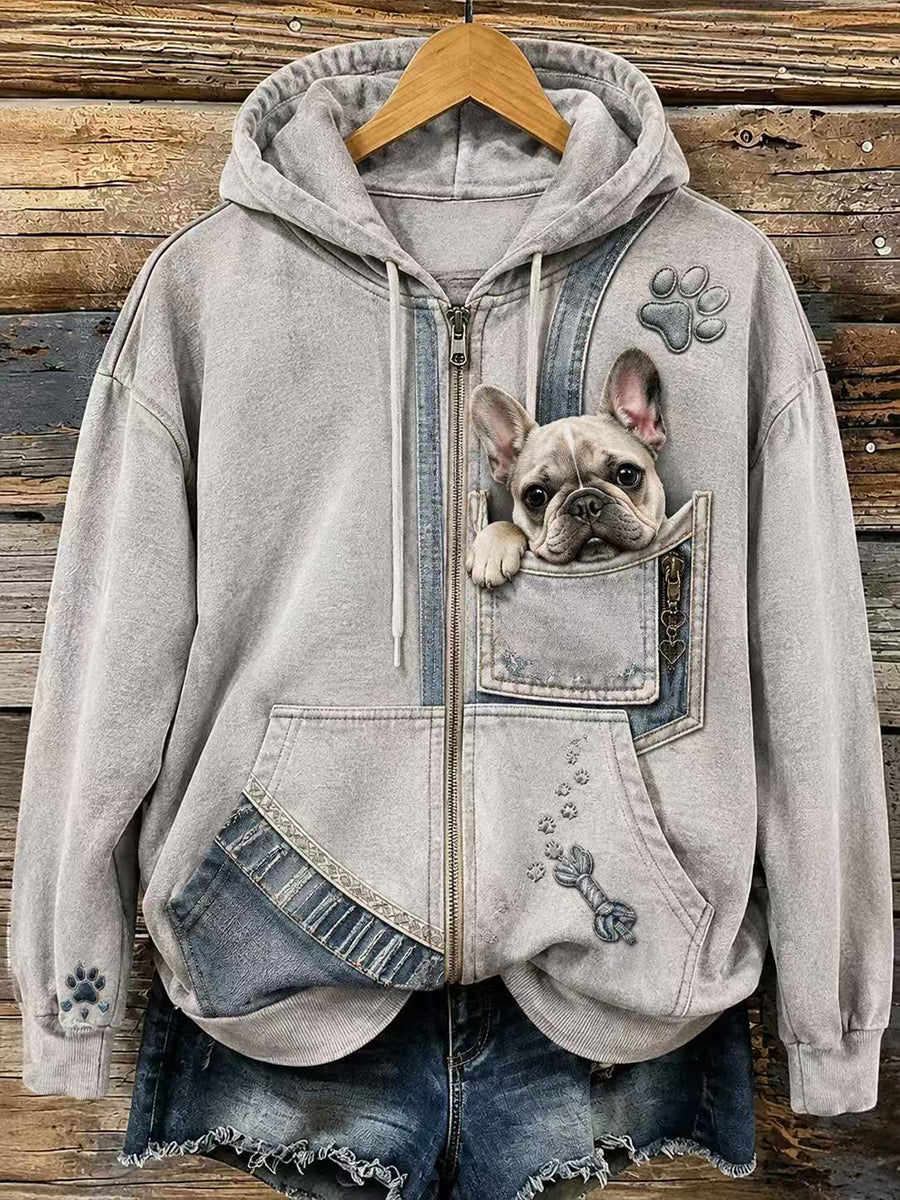 Sweat à capuche zippé amusant aux motifs d’animaux pour femme