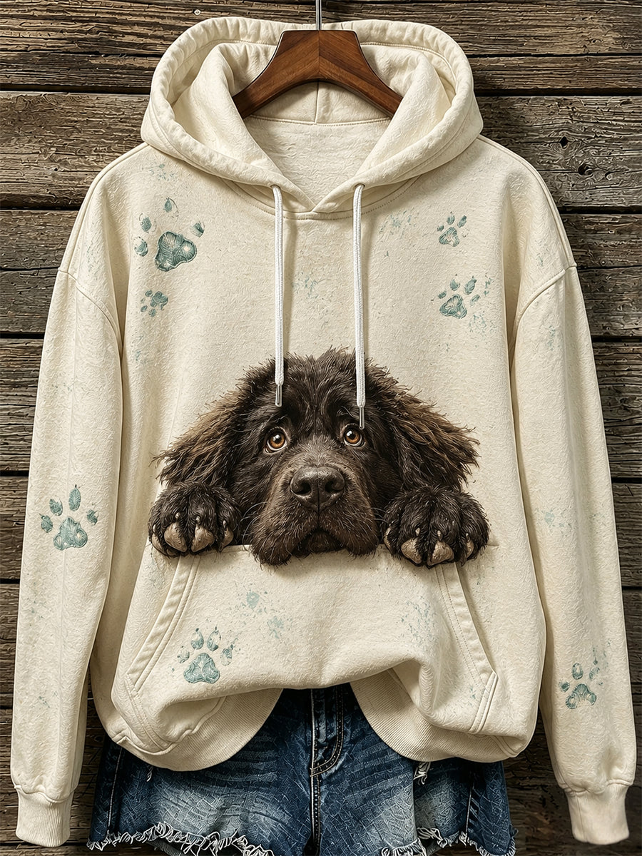 Mignon de Terre-Neuve Chien & Pattes Imprimer Cozy Hoodie des femmes