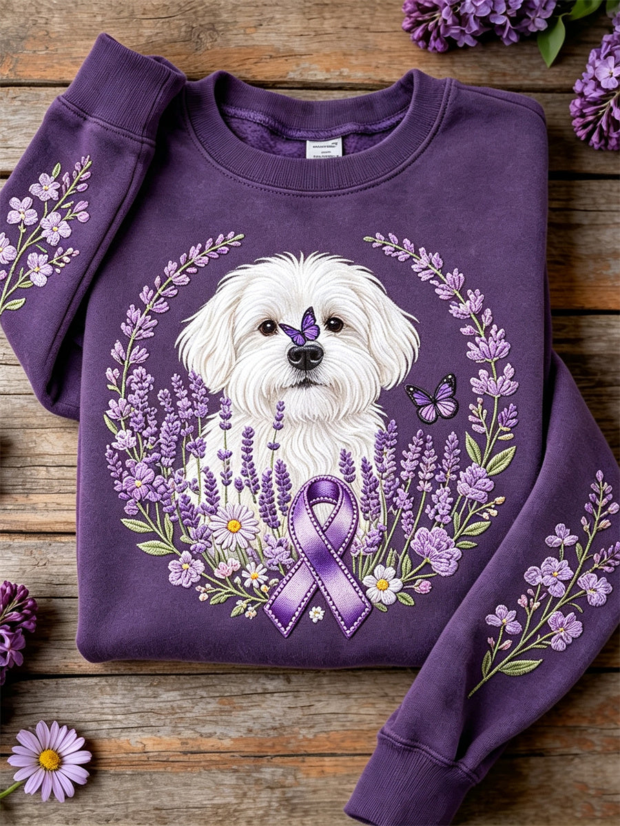 Chien maltais des femmes Violet Ruban Lavande Floral Imprimer Sweatshirt