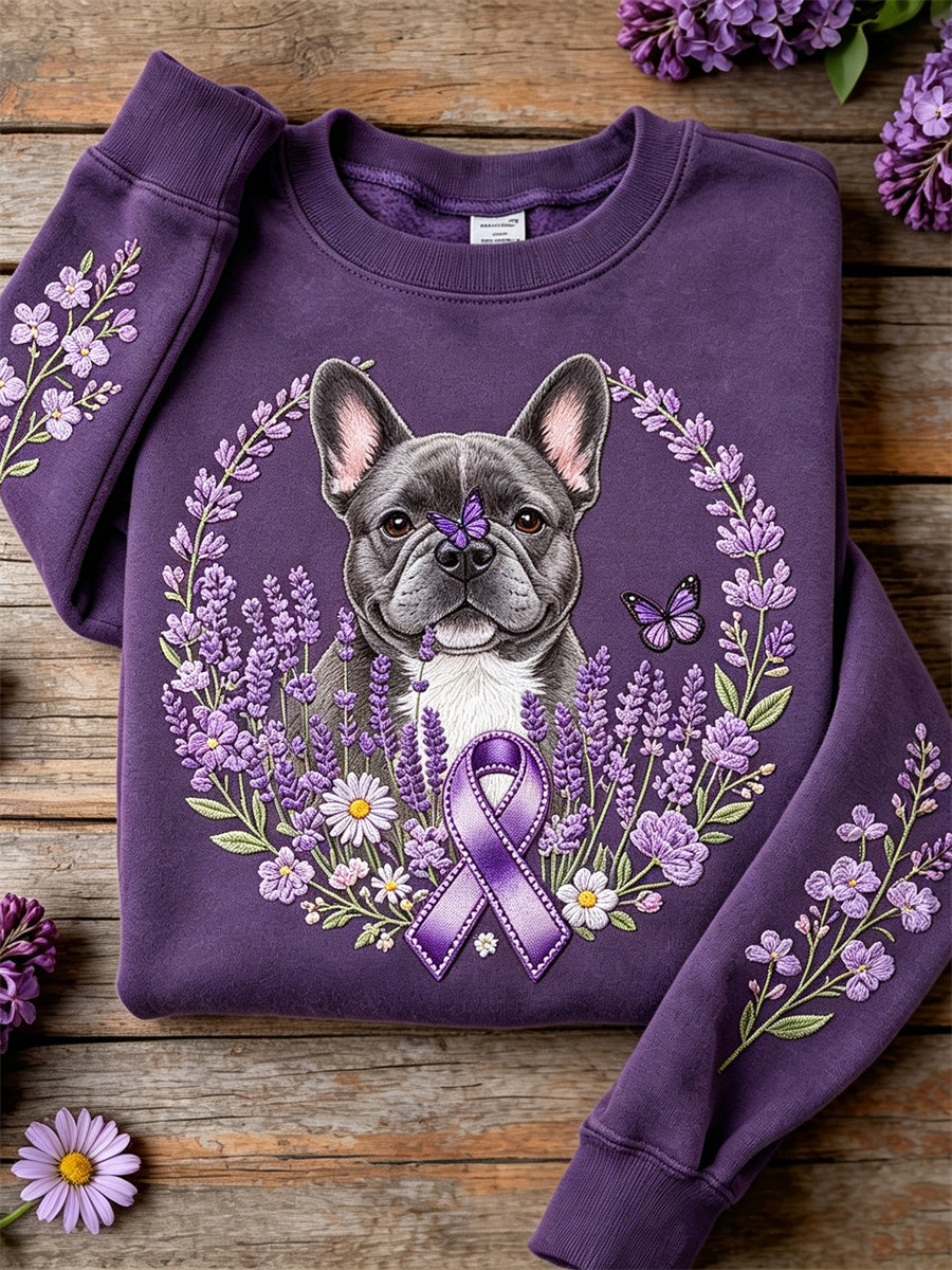 Femmes Bouledogue Français Violet Ruban Lavande Floral Imprimer Sweatshirt