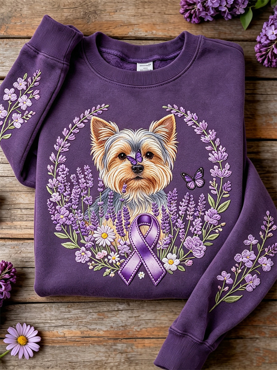 Yorkshire Chien Violet Ruban Lavande Floral Imprimer Sweatshirt Femme