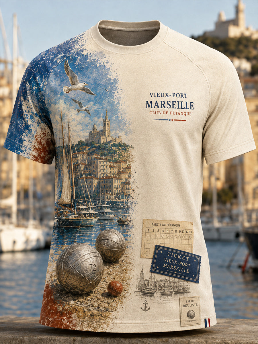 T-shirt manches courtes pour hommes, motif boules françaises