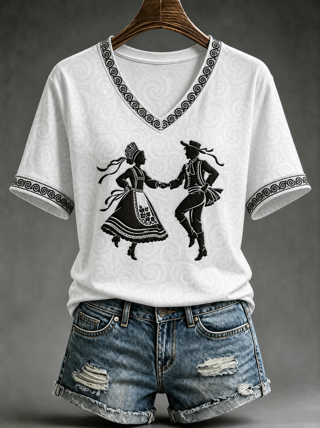 T-shirt à manches courtes pour femme, motifs bretons de musique et culture fest-noz