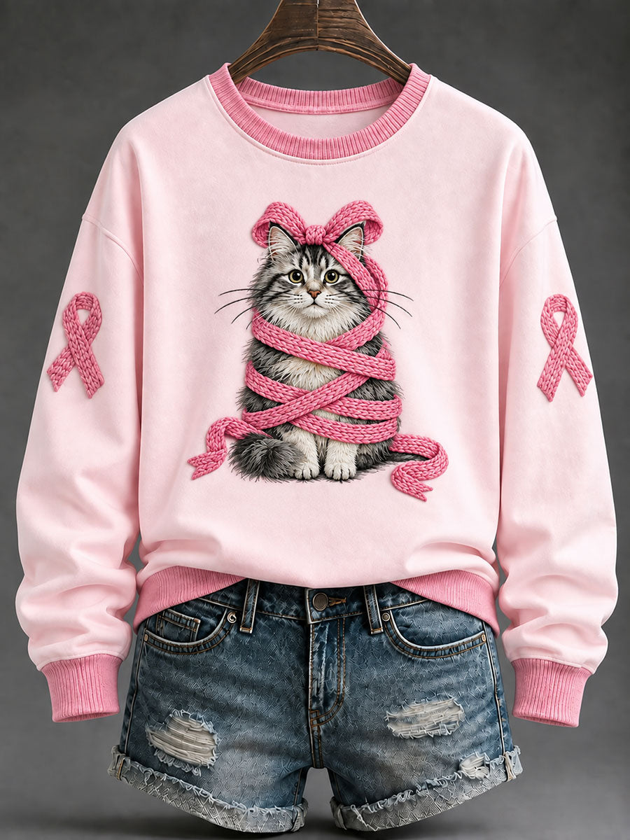 Sweat-shirt Femme Rose Ruban Maine Imprimé Décontracté Régulier