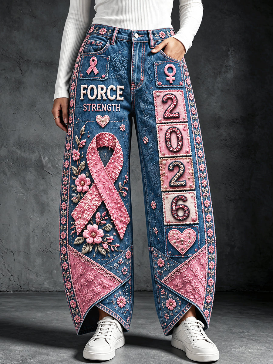 Pantalon Décontracté Femme 2026 France Cancer Du Sein Patchwork-Imprimé