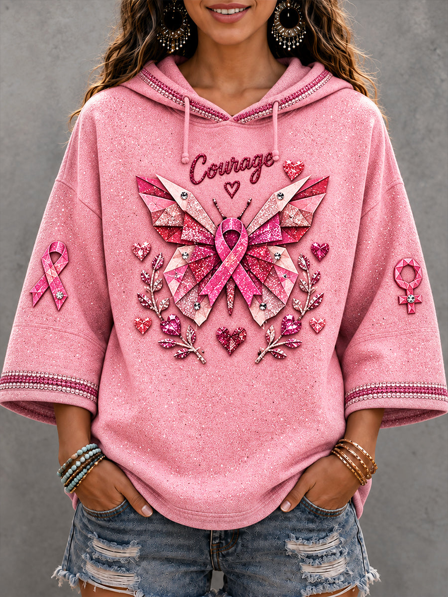 Sweat-shirt à capuche décontracté pour femme, imprimé rose en référence au cancer du sein