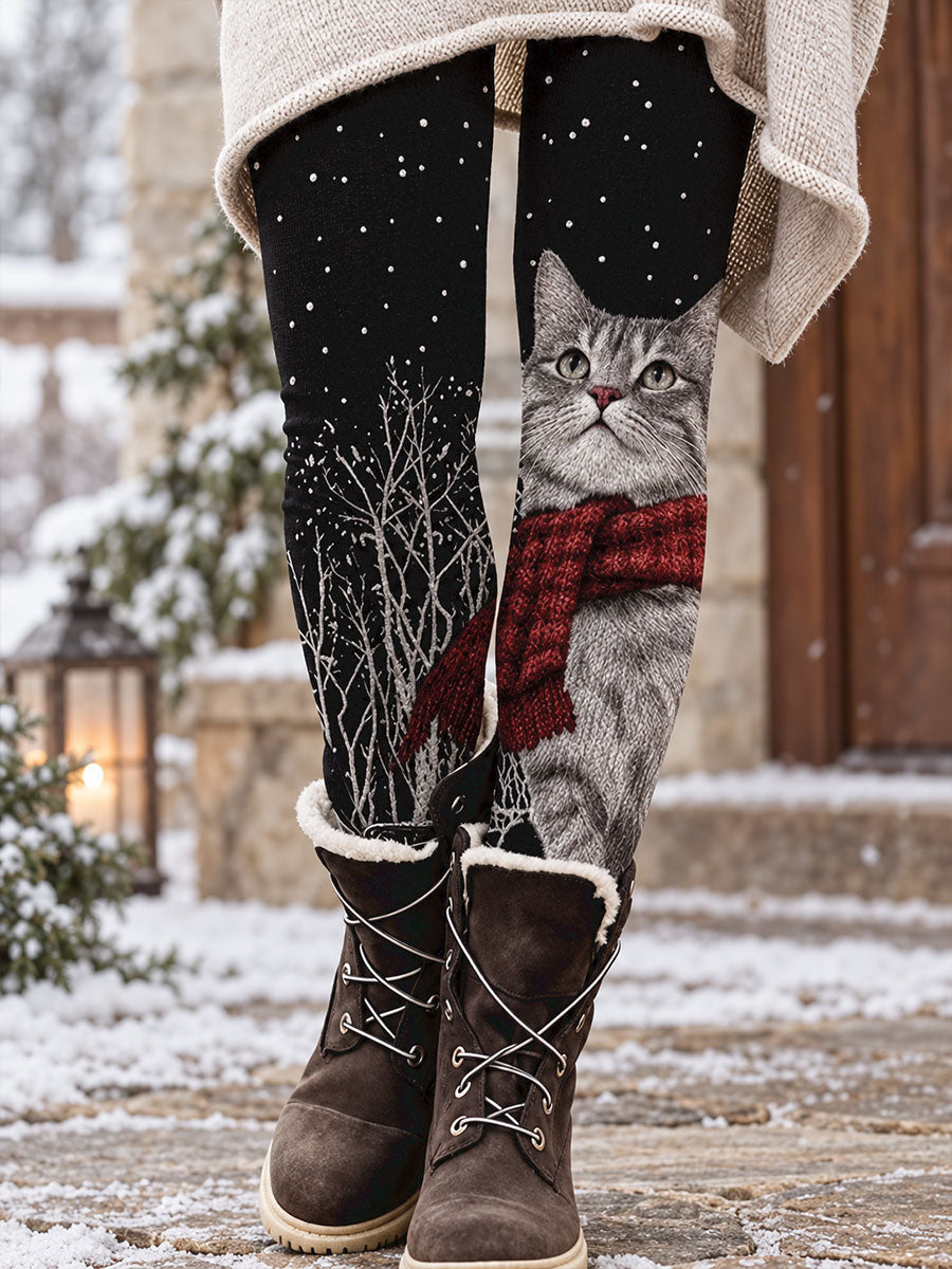Leggings femme automne/hiver à imprimé floral artistique