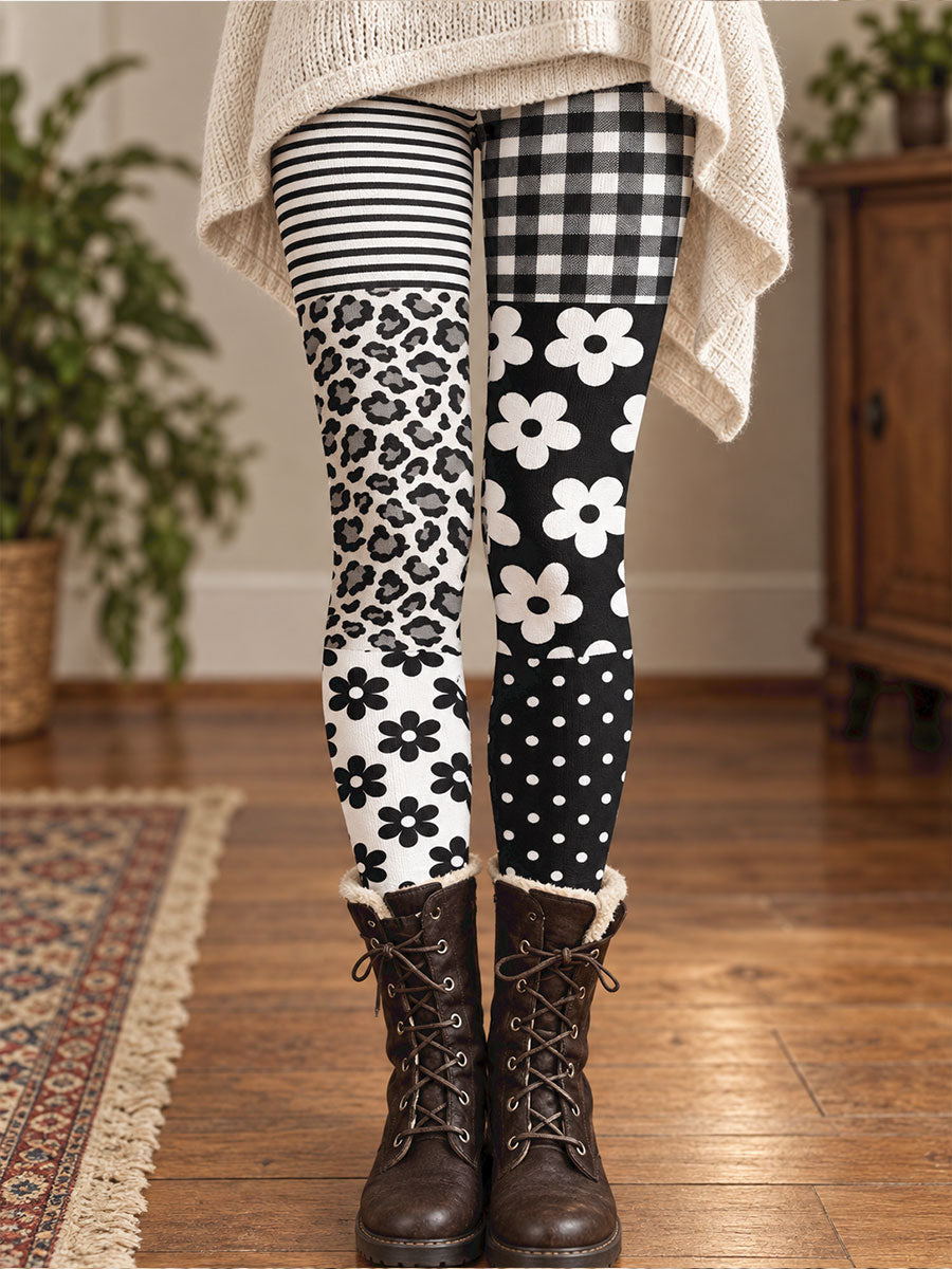 Leggings femme automne/hiver à imprimé floral artistique