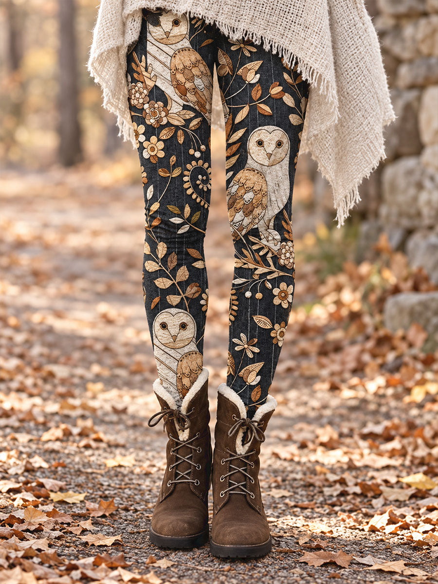 Leggings femme automne/hiver à imprimé floral artistique
