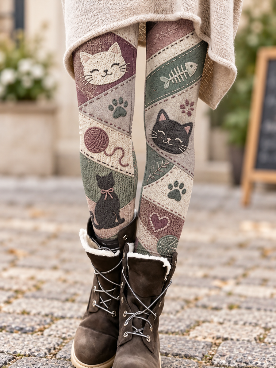 Femme Automne/Hiver Art Chat Imprimé En Velours Leggings