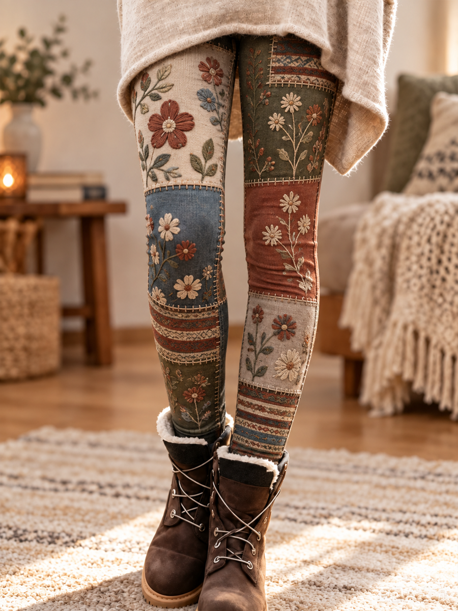Leggings en velours à imprimé floral artistique pour femme, collection automne/hiver