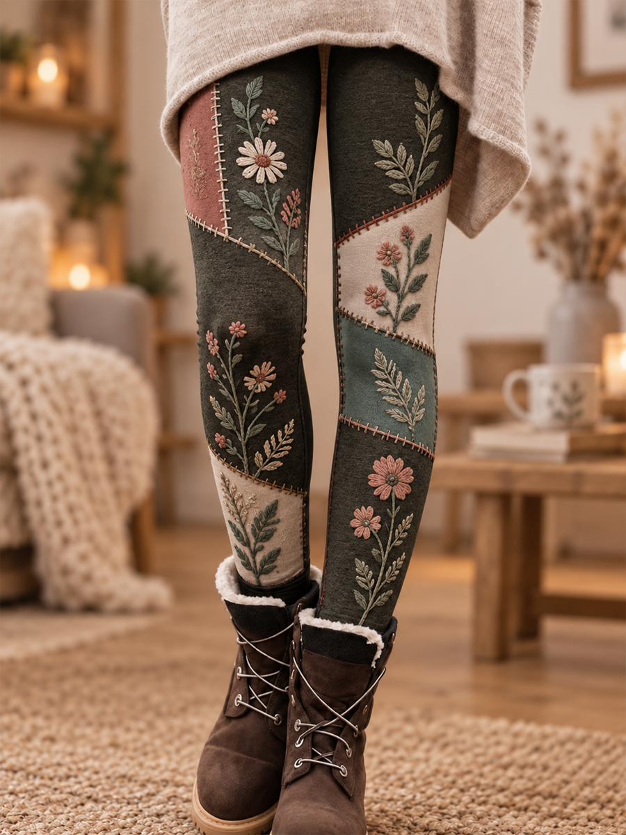 Leggings en velours à imprimé floral artistique pour femme, collection automne/hiver