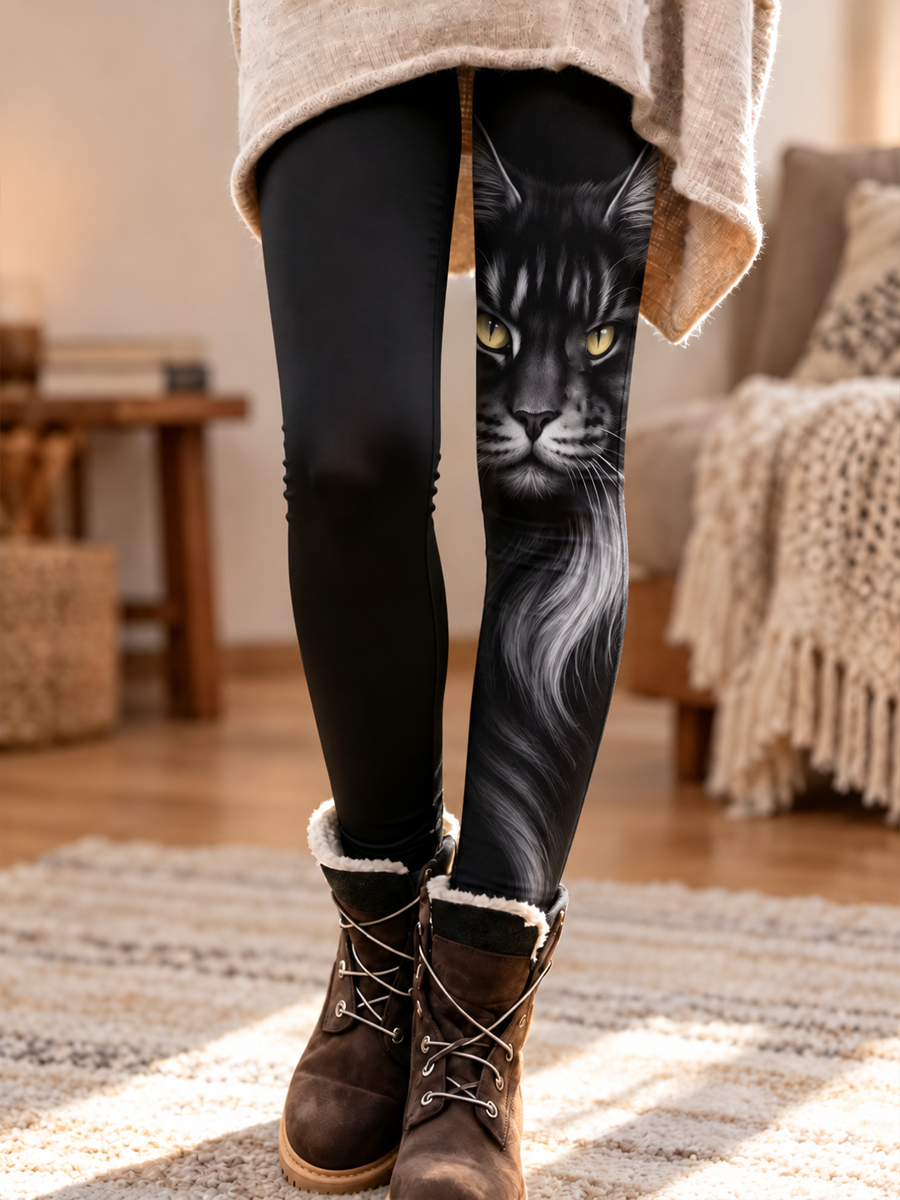 Leggings en velours imprimés motifs chats pour femme, collection automne/hiver