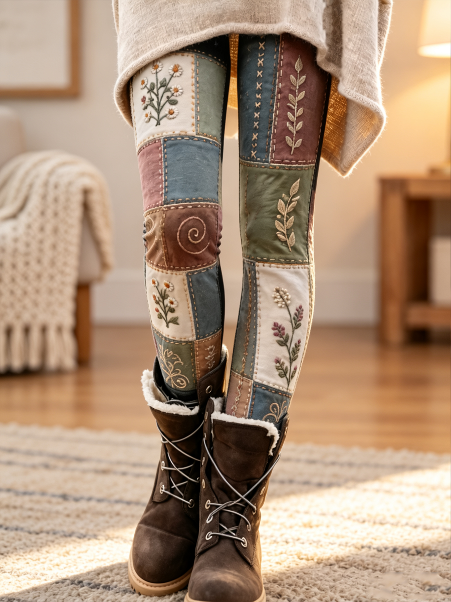 Leggings en velours à imprimé floral artistique pour femme, collection automne/hiver