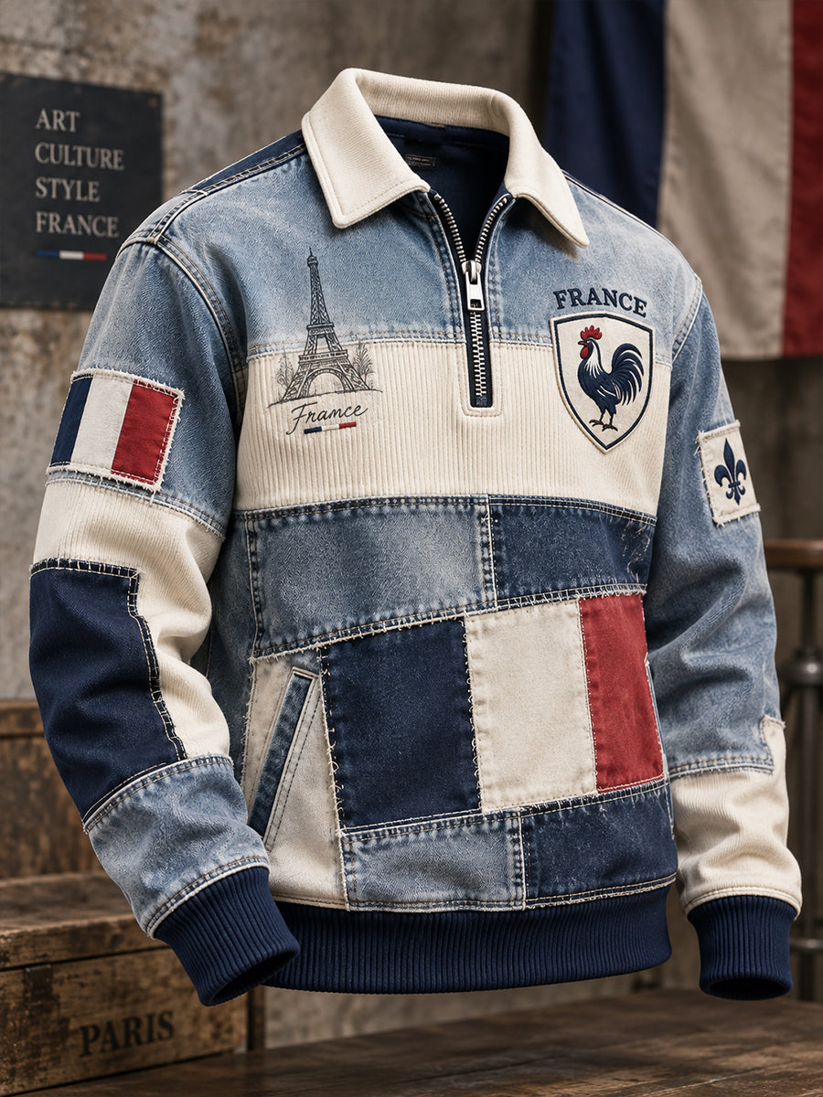 Sweat-shirt pour homme au motif du drapeau français patriotique