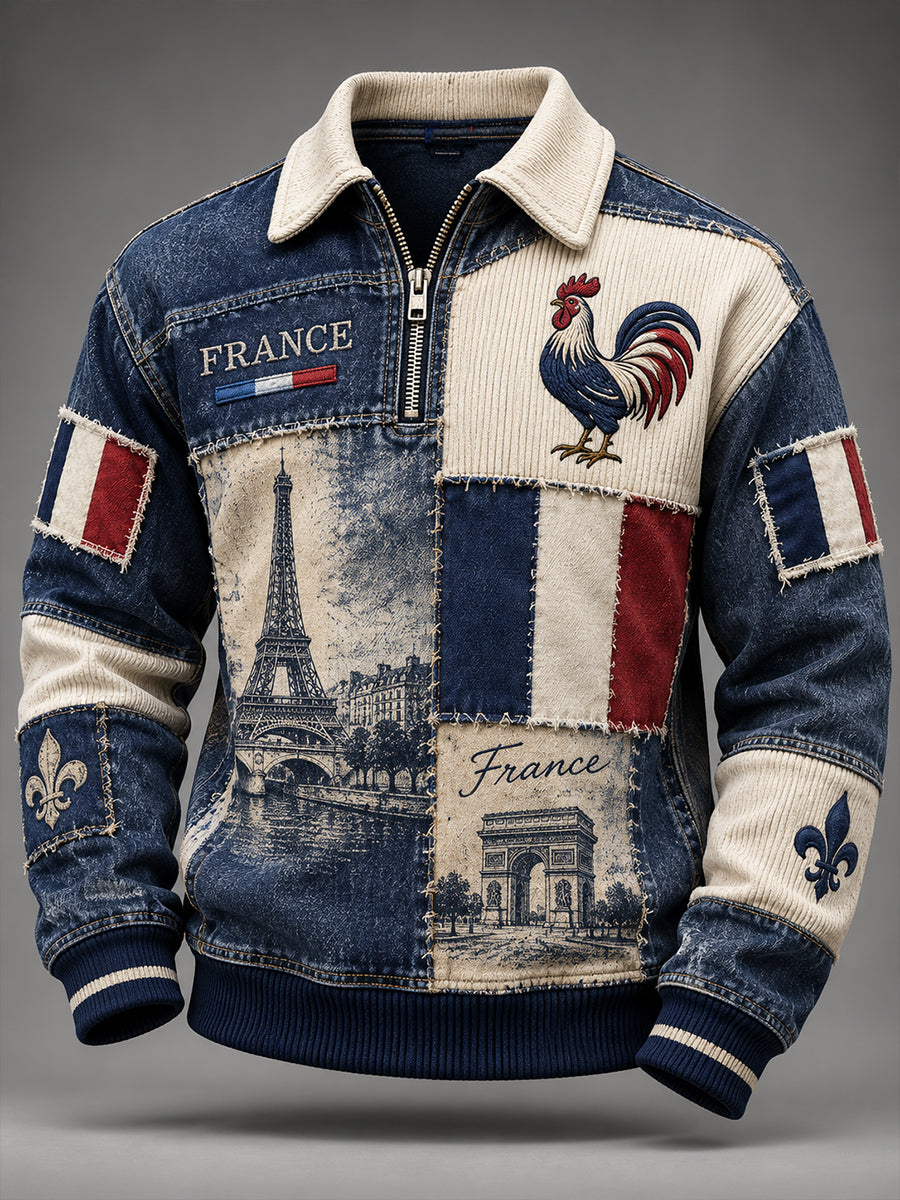 Sweat-shirt pour homme au motif du drapeau français patriotique