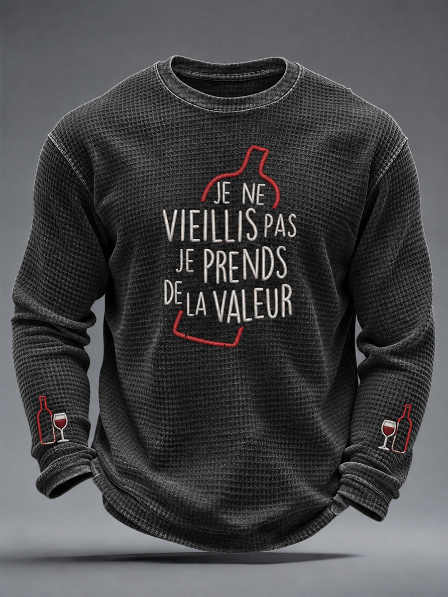 T-shirt gaufré à manches longues JE NE VIEILLIS PAS JE PRENDS DE LA VALEUR Homme