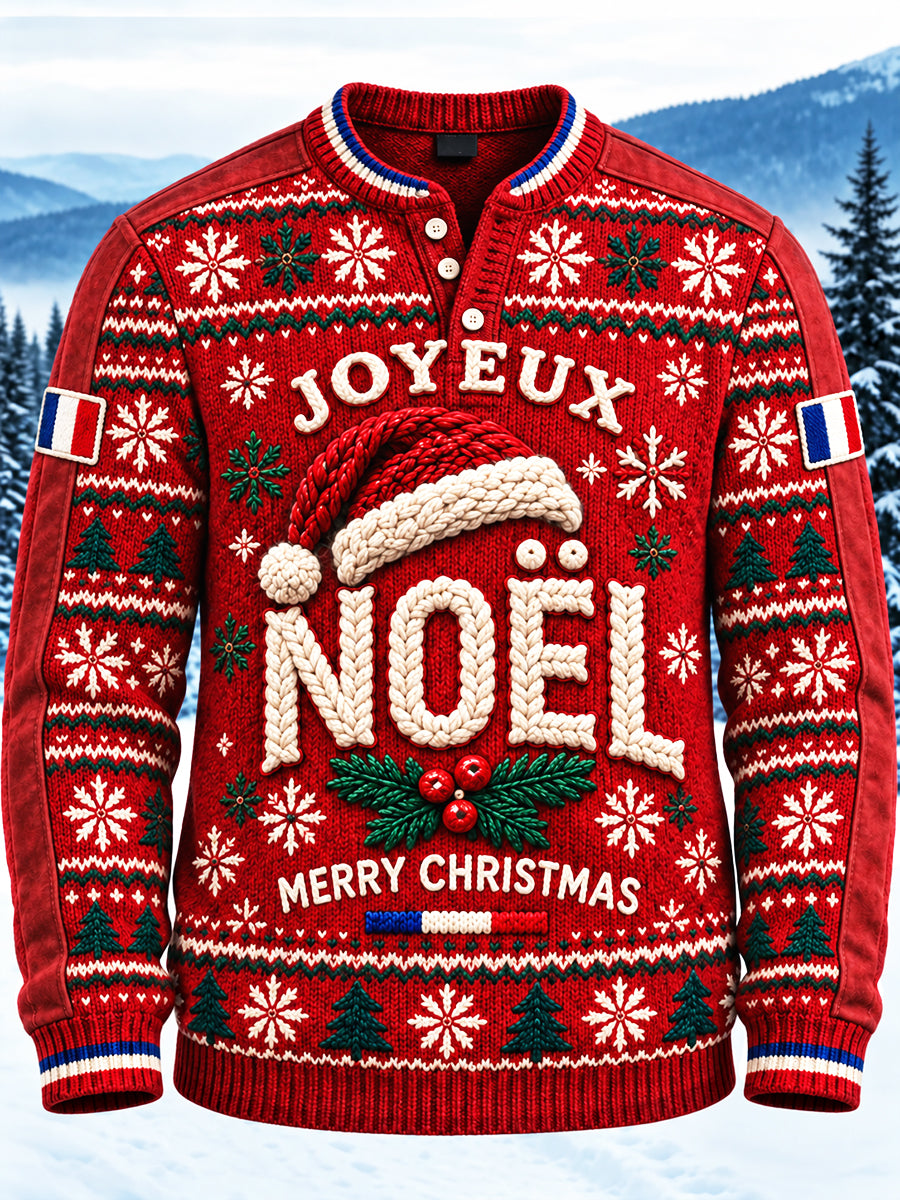 Sweat-shirt Décontracté Homme Rouge Imprimé Noël Français