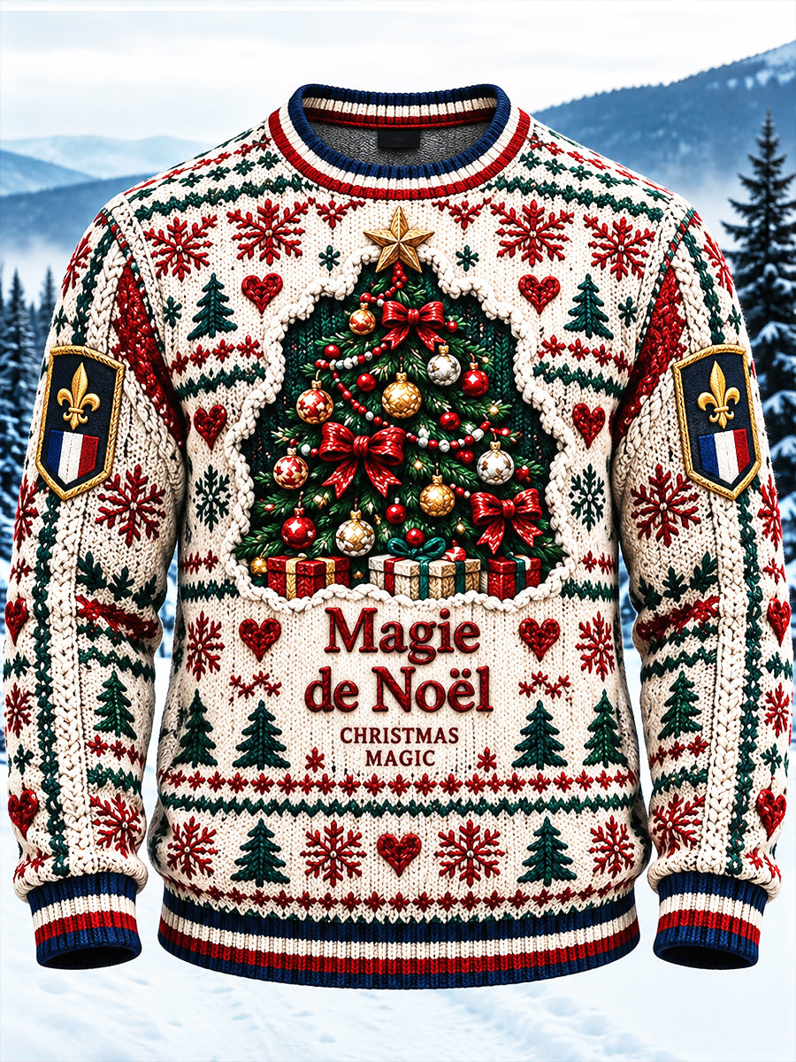 Pull-over décontracté à col rond pour homme, imprimé de Noël français