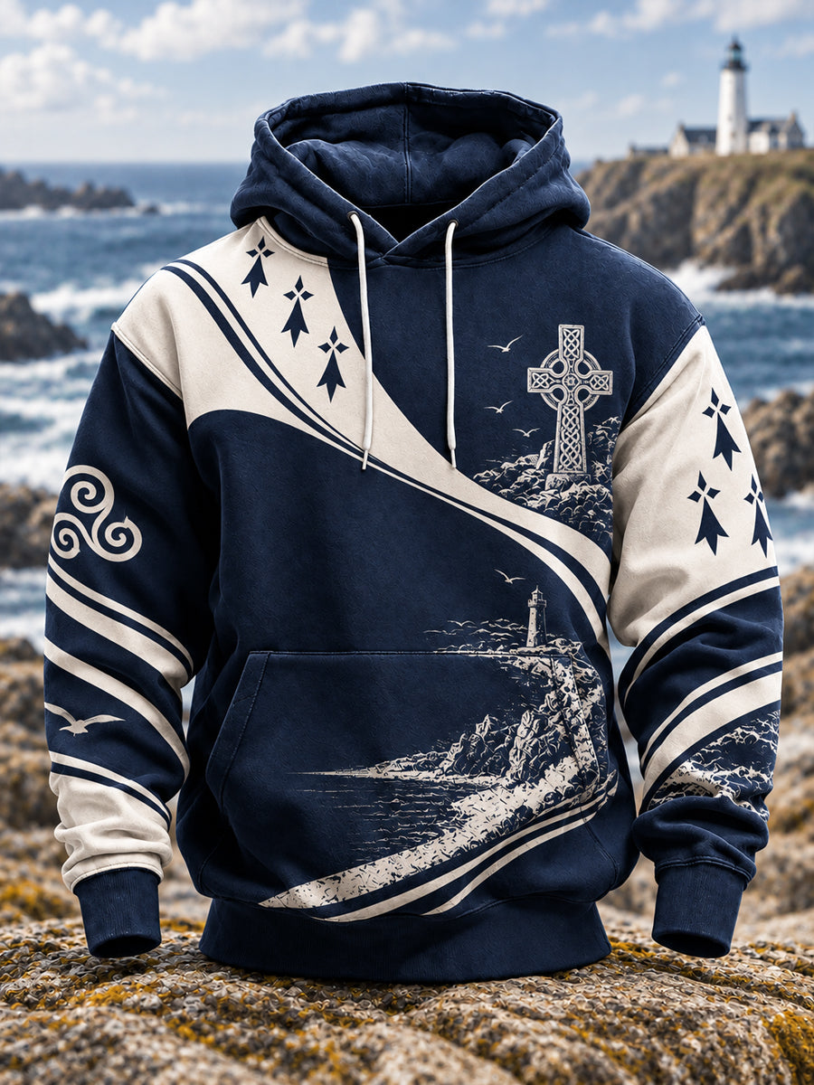 Sweat à capuche oversize à épaules tombantes avec poches pour homme, style Bretagne, France