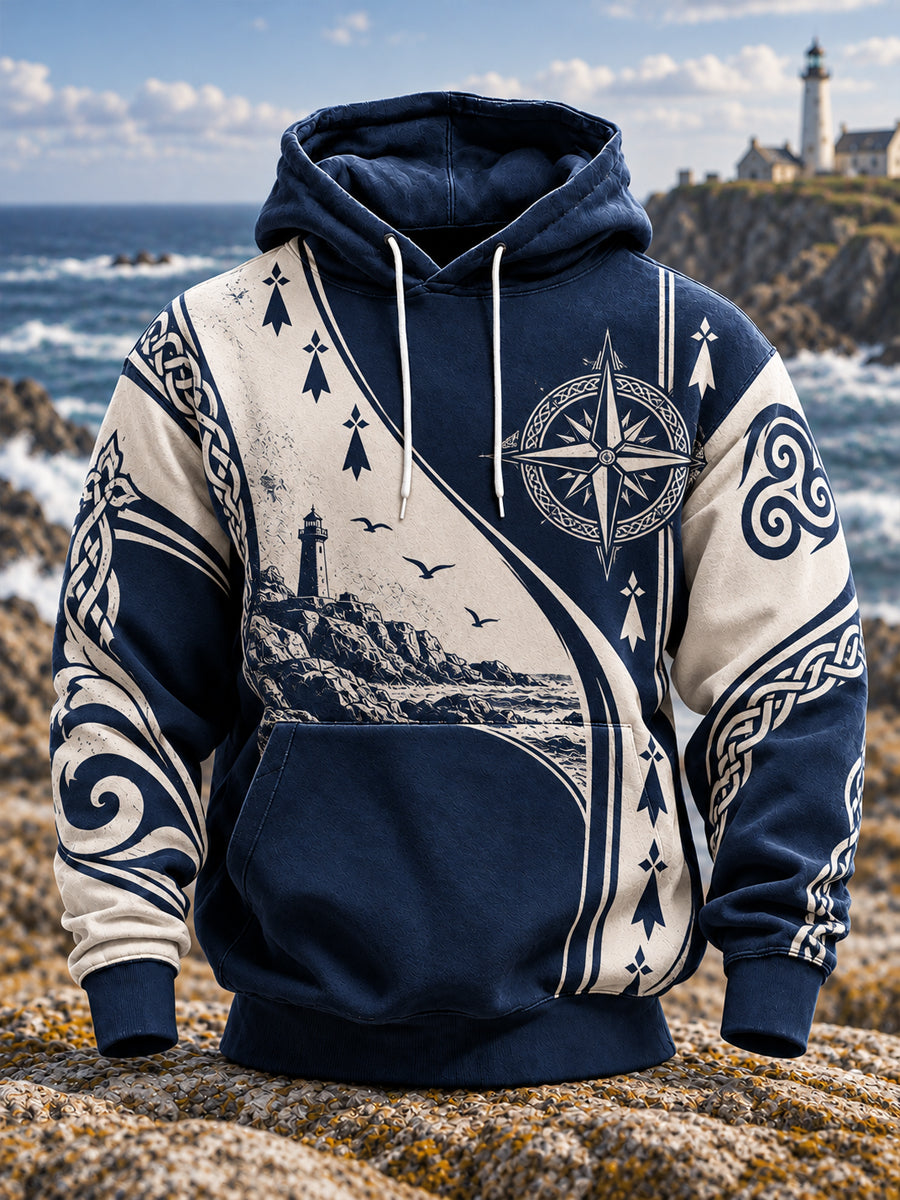 Sweat à capuche oversize à épaules tombantes avec poches pour homme, style Bretagne, France