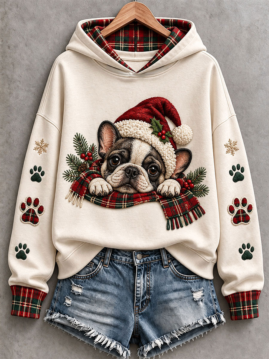 Sweat à Capuche de Noël Bouledogue Français Mignon pour Femmes
