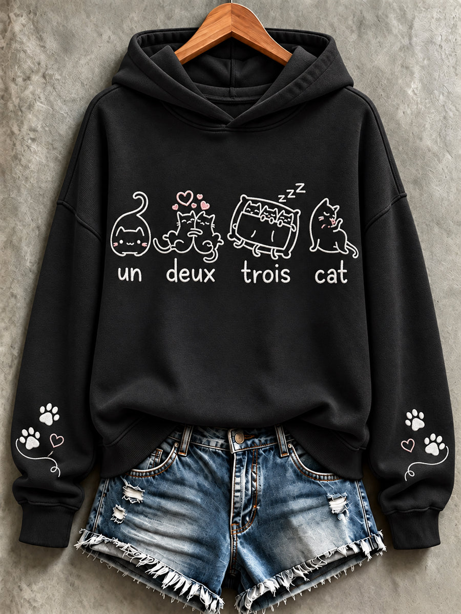Sweat-shirt imprimé chat mignon pour femme