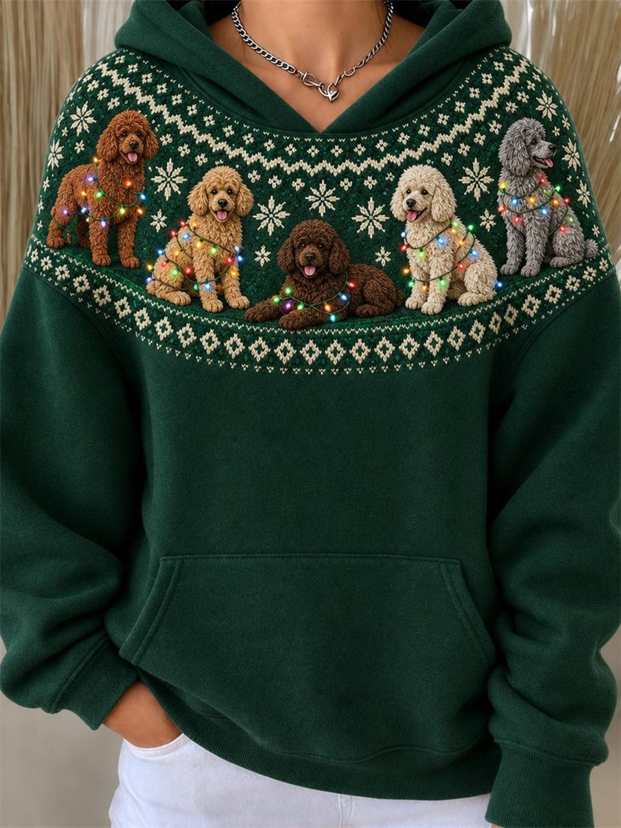Chiens de caniche de Noël des femmes Yoke Isle Motif Imprimer Hoodie
