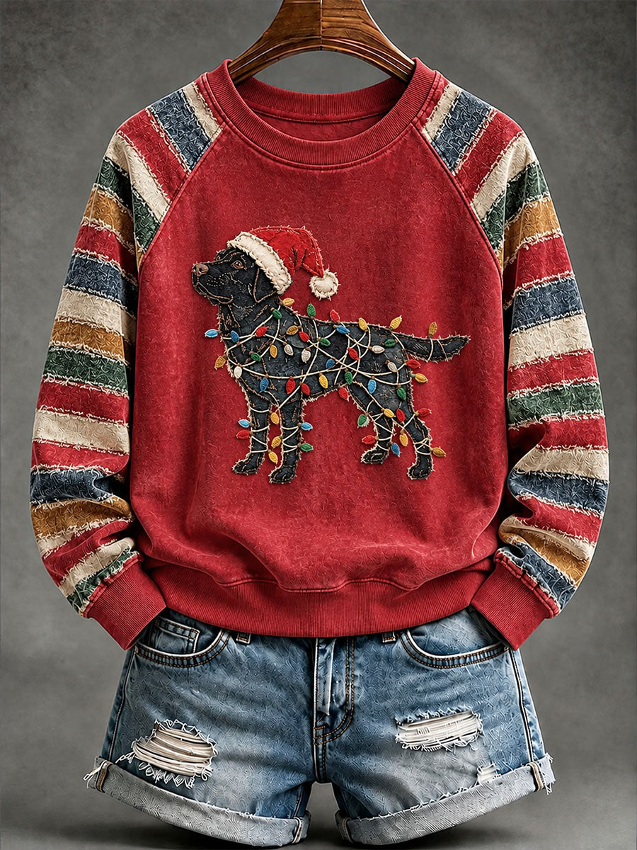 Vintage Christmas Labrador Print Raglan Sweatshirt Femme