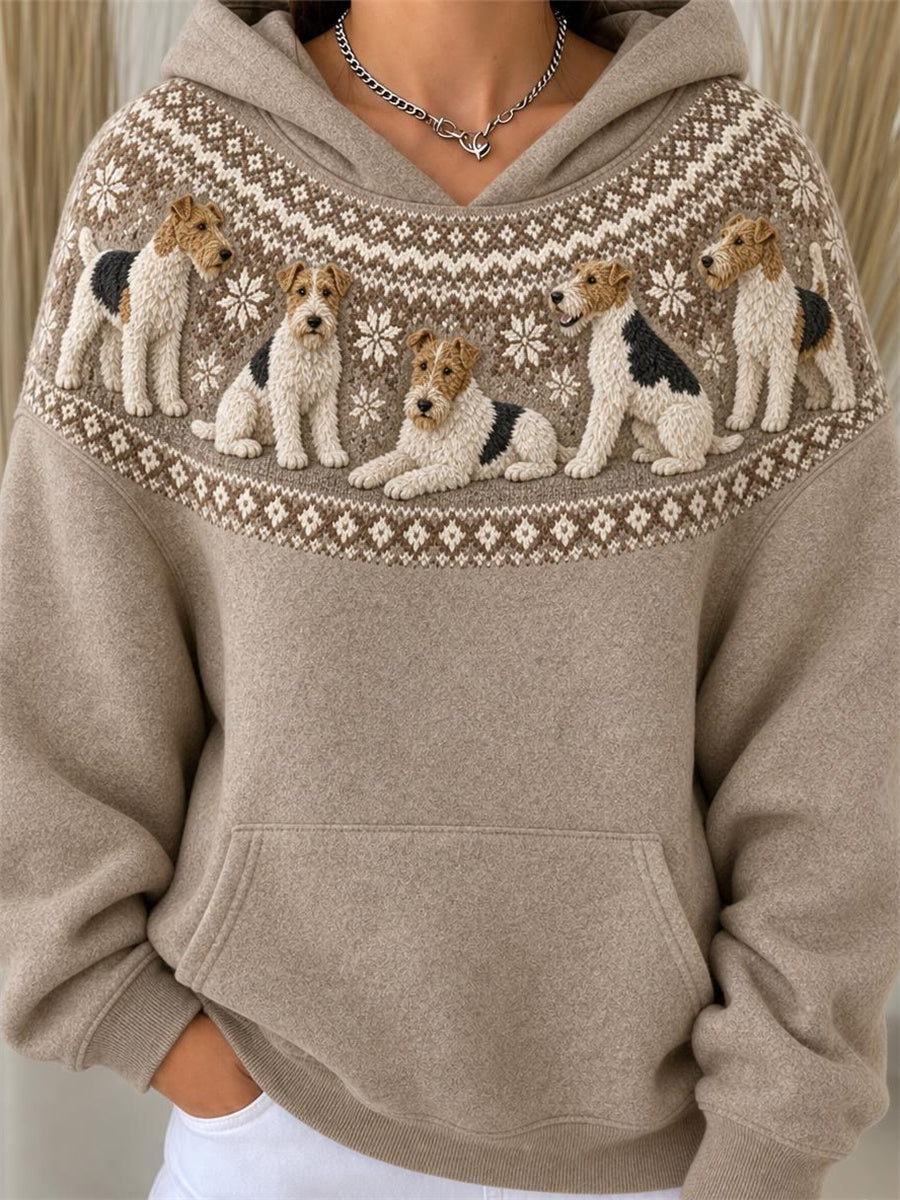 Vintage Wire Fox Terrier chiens Yoke Isle modèle imprimé Hoodie des femmes