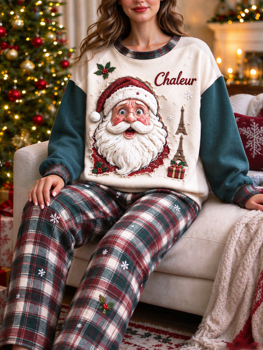 Noël Père Noël Tartan Imprimer des femmes décontracté Pyjama Sweatshirt Set