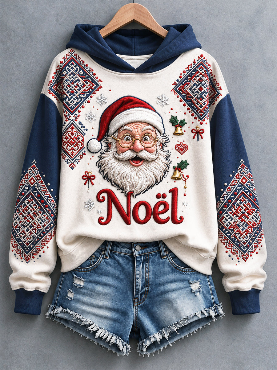 Sweat à capuche décontracté imprimé ethnique Père Noël français pour femme