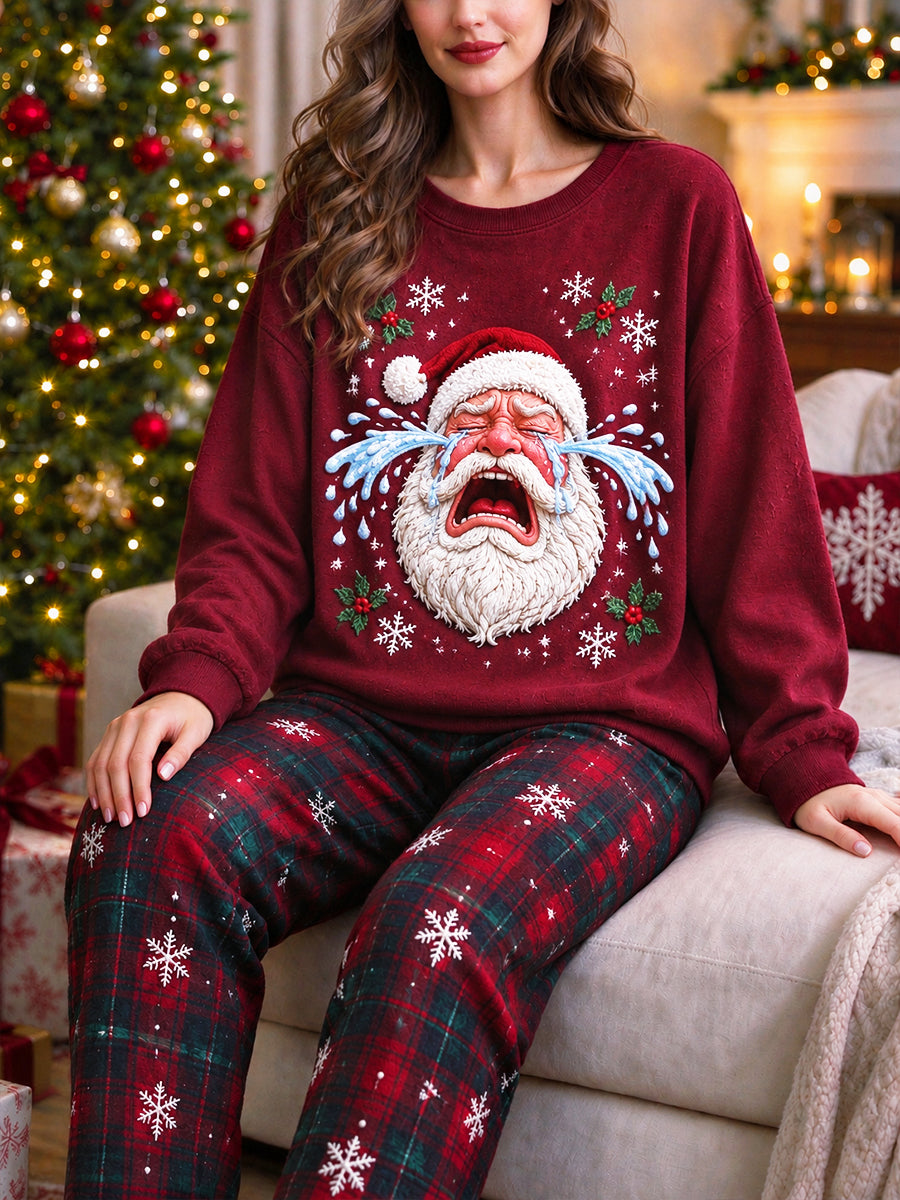 Rouge de Noël des femmes Père Noël Vérifié Fun Imprimer Casual Pyjama Sweatshirt Set
