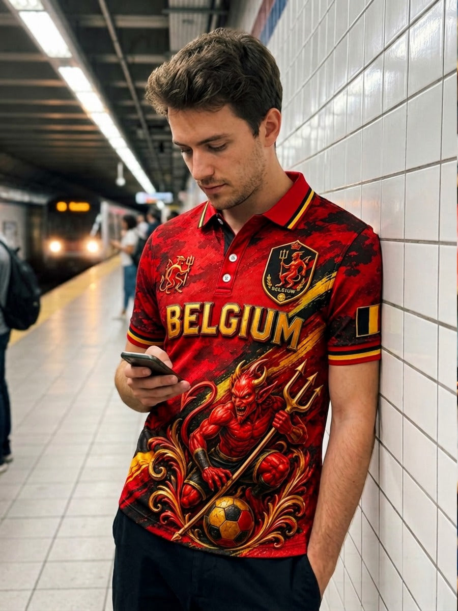 Polo à manches courtes pour homme avec imprimé footballistique