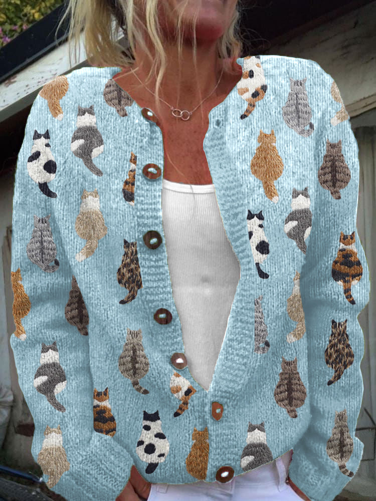 Cardigan à boutons imprimé floral vintage Blue / S Veste
